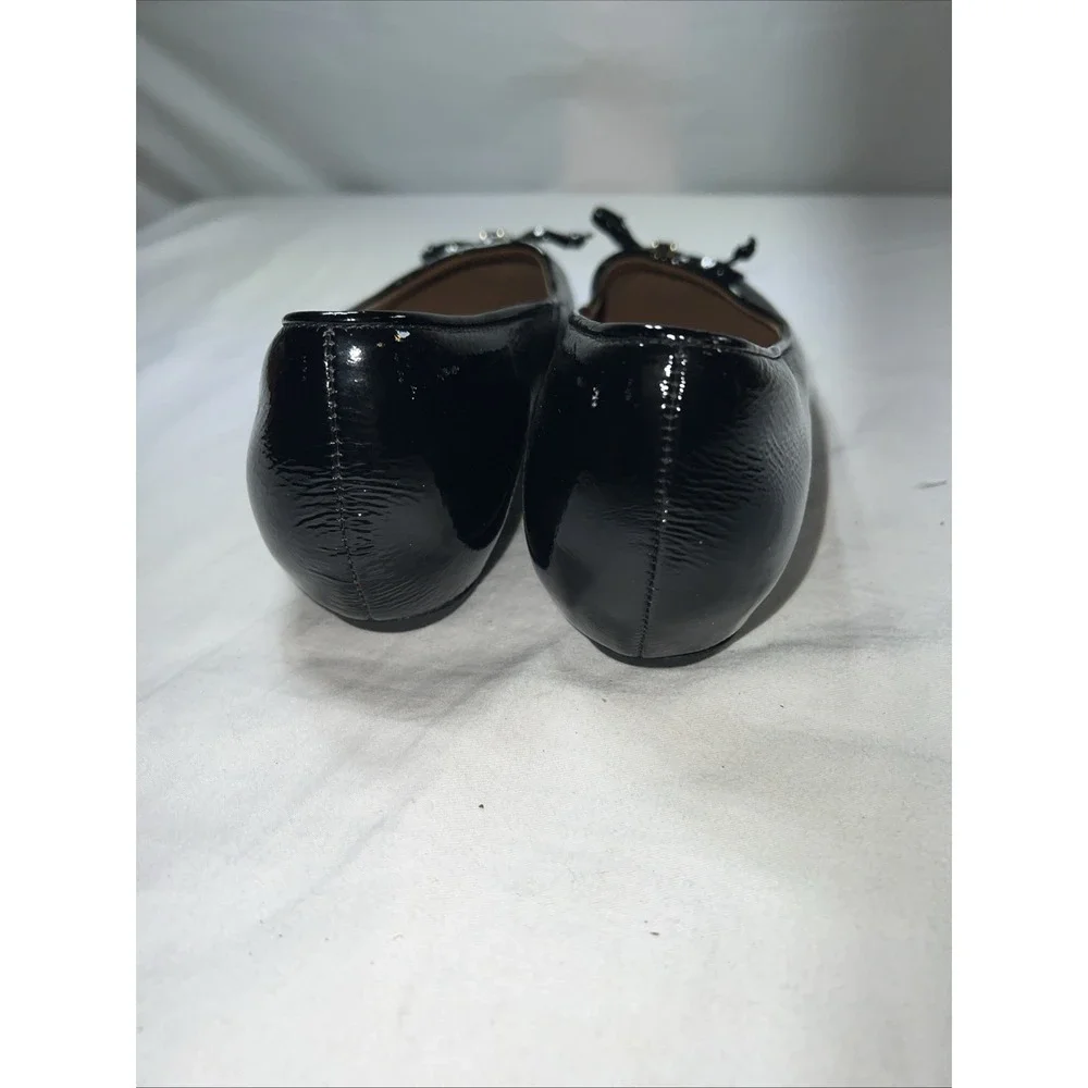 Clarks Artisan Black Patent Leather Bow Toe Slip On Flats Shoes Women's 7.5M